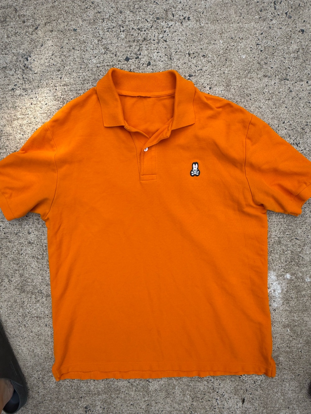 Psycho Bunny Orange V-Neck Polo Sweater with Embroidered Bunny